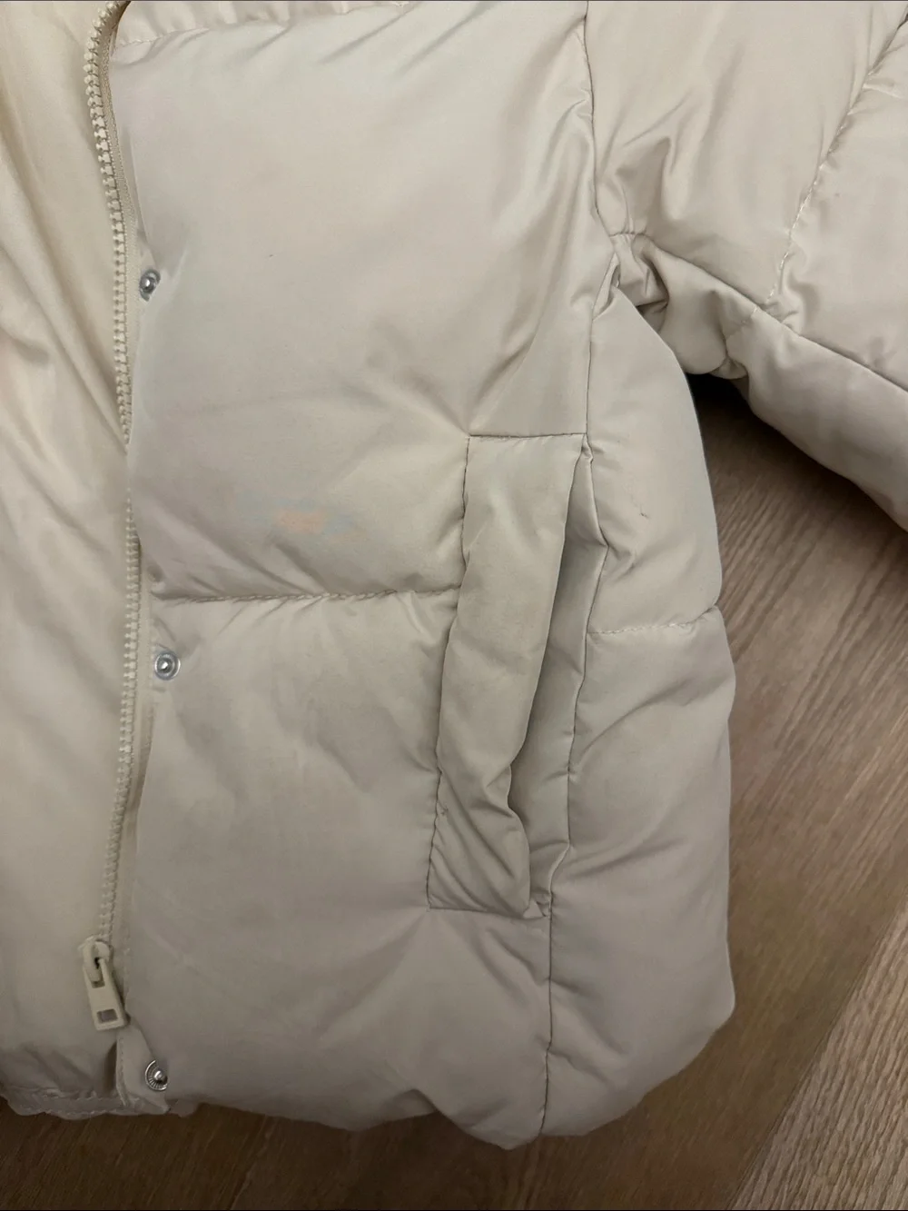 Zara Kids Hooded Puffer Jacket in Cream